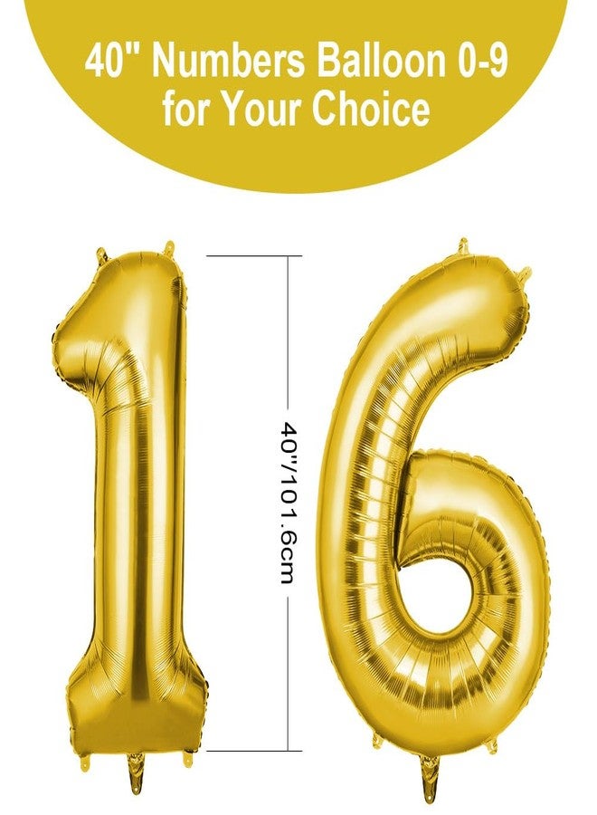 OFFCUP 40 Inch Gold Number 16 Balloon for 16st Birthday Decoration, Birthday Balloons Large Foil Number 1 & 6 Balloons Self Inflating for Boys Girls Men Women Birthdays Anniversary Party Decorations - Image 2